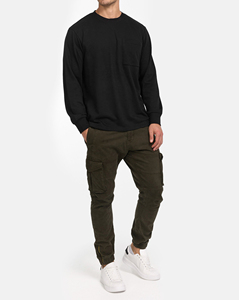 เสื้อสเวตเตอร์ไหมพรมแขนยาวลายสก็อตสีดำสำหรับผู้ชาย ผ้าโพลีเอสเตอร์/คอตตอน กันยับ ระบายอากาศได้ดี เหมาะสำหรับใส่ในฤดูใบไม้ร่วง มีกระเป๋า ทรงปกติ - Product Image 3