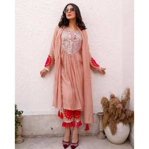 Conjunto de Top, Pantalón y Dupatta para Fiesta, Tela de Chifón, Talla XL, con Bordado de Hilo y Espejos Reales para un Look Elegante - Product Image 4