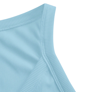 Camiseta sin mangas de punto elástico transpirable para mujer, cuello en V, ajuste ceñido, estilo camisola, sin mangas, suave, azul cielo, para verano - Product Image 4