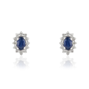 Wholesale Price 925 Sterling Silver Oval Cut Genuine <b>Blue</b> Sapphire & Diamond Fine <b>Stud</b> <b>Earrings</b> For Women's - Product Image 1