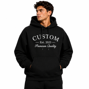 Hoodie surdimensionné en molleton 100 % coton, design OEM, vente en gros, avec poche kangourou et logo imprimé - Product Image 2