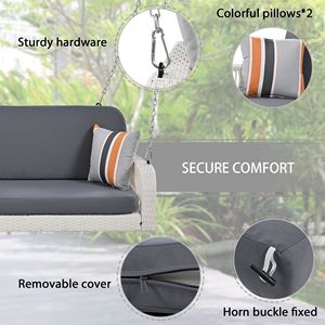 GO PE Mimbre Columpio de porche de 2 plazas con cadenas de Banco colgante Blanco Gris Muebles de patio para patio trasero Jardín junto a la piscina - Product Image 5