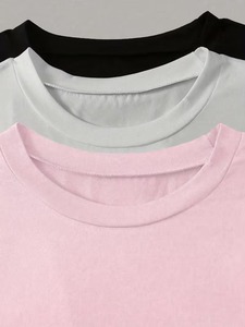 เสื้อยืดคอกลมแขนสั้นผู้ชายคุณภาพสูง ผ้าฝ้าย 100% ทรงปกติ สีพื้น ผ้าเจอร์ซีย์ถัก สวมใส่สบาย สีดำ ขาว ชมพู - Product Image 4