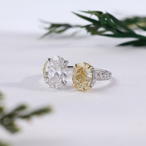 Luxury Toi Et Moi Oval Cut Canary Yellow White Diamond White Gold <b>Open</b> <b>Ring</b> Two Stone Engagement Bridal Fine Jewelry for Women - Product Image 4