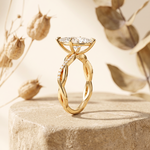 แหวนหมั้นเพชรโมอิสซาไนต์ทรงมาร์คีส์ ทอง 14K ดีไซน์วงแหวนบิดเกลียวประดับเพชรแบบพาเว่ - Product Image 2