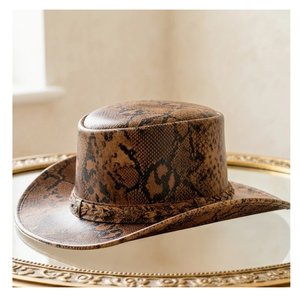 Chapeau de cowboy en cuir rayé unisexe, style décontracté, pour la plage en été, circonférence de la tête 48-50 cm - Product Image 5