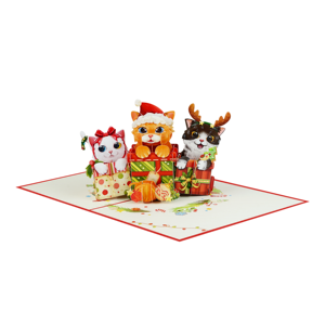 Tarjeta Pop-Up 3D con Gatos en Caja de Regalo, Tarjeta de Papel Hecha a Mano, Arte en Papel, Regalo, Invitación, Tarjeta de Felicitación - Product Image 1