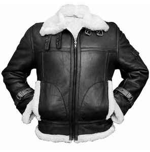 Blouson bomber en cuir véritable marron pour homme, doublé en sherpa, fermeture éclair, vêtement d'extérieur d'hiver, style moto décontracté - Product Image 4