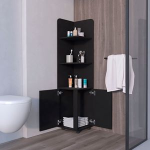 Mobiletto da bagno nero a 2 ante con 3 ripiani angolari - Product Image 5