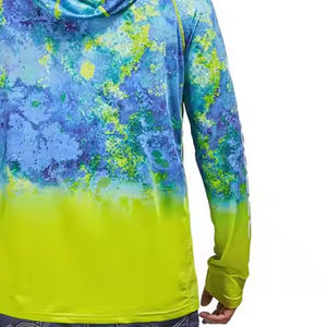 Chemise de performance à manches longues à capuche pour homme, imprimée par sublimation, séchage rapide, bleu vert tie-dye, tenue décontractée d'été - Product Image 3