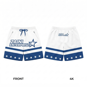 Shorts coupe-vent ZAINI Premium pour homme en micro-polyester/nylon 160 g/m² blanc et rouge, taille mi-haute avec cordon de serrage, décontracté, sérigraphié - Product Image 1