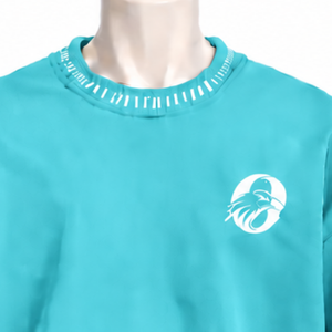 <b>Mens</b> Aqua Blue Stitched Border Distressed Crewneck Sweatshirt Oversized <b>Long</b> <b>Sleeve</b> Pullover Casual Streetwear Fashion <b>Top</b> - Product Image 3