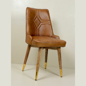 Silla de Comedor de Cuero Premium Color Marrón con Tapicería Hecha a Mano y Patas de Madera de Mango Sólida, Venta al Por Mayor para Exportación - Product Image 2