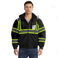 Veste de travail d'hiver pour hommes adultes, couleur noire, fermeture éclair, vêtements de travail avec bande réfléchissante, veste de sécurité LED pour le travail en extérieur