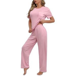 Ensemble de pulls d'automne pour femmes en gros nouveau t-shirt à manches courtes à la mode avec pantalon à jambes larges et taille haute coupe ample de BD - Product Image 1