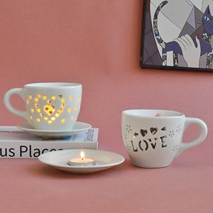 Sevgililer günü hediye porselen beyaz seramik çay kupa şeklinde uçucu yağ yakıcı balmumu eriyik isıtıcı kalp tasarım balmumu kokulu - Product Image 3