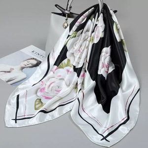 OEM High Quality Breathable Satin <b>Silk</b> Square Shawl for Women Stretchy Scarf Multi-Functional Casual for Autumn - Product Image 3