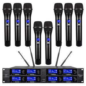 Système de microphone sans fil UHF 8 canaux avec récepteur micro dynamique cardioïde pour performance scénique, église et karaoké - Product Image 2