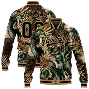 Chaqueta Varsity Personalizada con Estampado 3D de Palmera Hawaiana en Negro y Dorado Antiguo, Chaqueta Bomber con Cierre Completo, Chaqueta Letterman Premium Unisex para Ropa Urbana - Product Image 1
