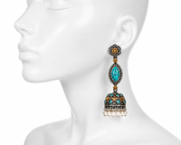 Boucles d'oreilles pendantes bohèmes ARTS JEWELS pour femme, en argent oxydé bicolore, motif fleur antique, serties de pierres turquoise, pour fiançailles