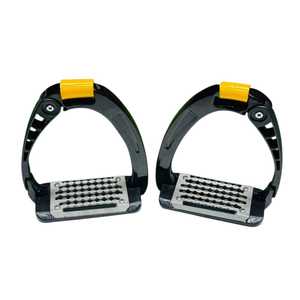 Estribos de aluminio negros con almohadilla amarilla, texturados con tacos metálicos para montar a caballo - Product Image 5