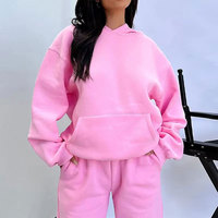 Ensemble survêtement femme 2 pièces en molleton 100% coton épais personnalisable, coupe oversize, couleur unie, pour l'hiver