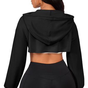 Sweat-shirt à capuche court pour femme, coupe décontractée, hiver, uni, en mélange de coton respirant, style streetwear, vêtement tendance pour le quotidien, vente en gros à prix abordable - Product Image 1