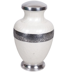 Urne funéraire classique décorative en métal, pour cendres, 220 pouces cubes de capacité, design personnalisable, blanc brillant argenté - Product Image 6