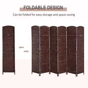 Paravent pliable traditionnel en bois brun et osier avec 6 panneaux translucides pour chambre et bureau - Product Image 4