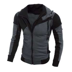Sudadera con Capucha para Hombre, Corte Ajustado, con Cierre, Chaqueta Casual de Forro Polar, para Otoño, en Negro y Gris - Product Image 1
