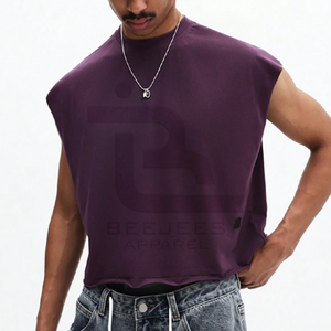 Beejees Apparel T-shirt sans manches pour homme, col rond, rouge uni, coupe régulière, décontracté, en coton tricoté - Product Image 2