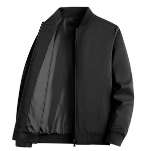 Chaqueta Bomber de PU Gris Claro para Hombre, Corte Regular, Cierre de Cremallera, Cuello Camisero, Color Sólido, Estilo Casual, Ropa de Otoño - Product Image 4