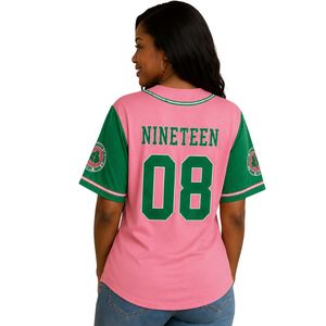Pink Green Baseball Jersey Button Front Team <b>Shirt</b> With Embroidered Crest Graphic Short Sleeve Sports Apparel - Product Image 6