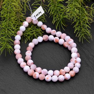 Collier de perles d'opale rose naturelle en gros |   Pierre précieuse ronde en agate zèbre rose de 7 mm - Product Image 3