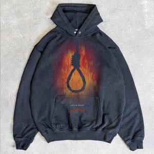 Sweat-shirt à capuche oversize pour homme, imprimé chaîne de chien noir, en coton, style streetwear décontracté, manches longues, avec poche avant, collection automne - Product Image 2