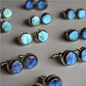 Elegantes gemelos de labradorita, piedra preciosa natural, cabujón redondo |   Accesorios de Joyería para Hombre Multi Flash, Hechos a Mano, Venta al Por Mayor en India, al Por Mayor - Product Image 2