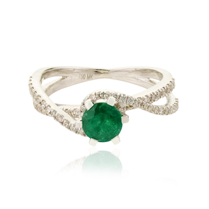 Bague de fiançailles en or blanc 18 carats véritable avec émeraude et diamant, design unique et luxueux, bande incurvée, bijoux de mariage empilables, fabricant - Product Image 1