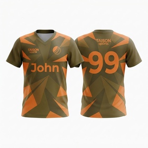 Maillot de cricket interlock 100 % polyester premium 240g, couleur olive orange unie, col en V, personnalisable par transfert thermique, anti-bactérien - Product Image 1