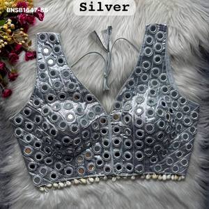 Blusa sin mangas con cuello en V, preformada, con adornos de Gota, pedrería de espejo y ribete Kodi, lista para usar, ideal para fiestas. Proveedor de Surat. - Product Image 6