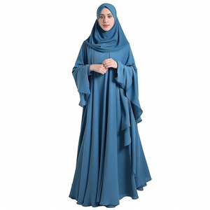 Nuovi arrivi abbigliamento islamico tradizionale donna tinta unita <span class=keywords><strong>Abaya</strong></span> Khimar Hijab Combo manica intera vestito alla caviglia abito musulmano - Product Image 6