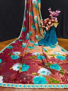 Sari de seda de la mejor calidad con diseño artístico tradicional para mujeres, que ofrece un aspecto magnífico en bodas, festivales y fiestas. - Product Image 3