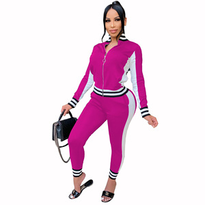 Ensemble de survêtement sportif pour femme, jaune et blanc, à blocs de couleur, manches longues, fermeture éclair, col montant, coupe ajustée, toutes saisons, tricoté - Product Image 6