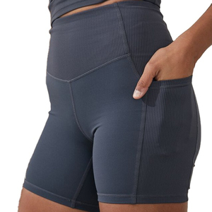 Shorts de Yoga Azules de Cintura Alta con Costuras en Contraste, Diseño Elástico en Cuatro Direcciones, Cintura Elástica, Color Sólido, Ropa Deportiva para Entrenamiento - Product Image 6