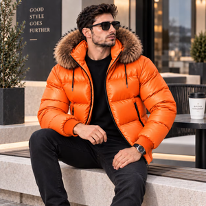 <b>Men's</b> Leather Puffer <b>Coat</b> Breathable Plaid Pattern Casual Style <b>Summer</b> Outdoor Jacket - Product Image 3
