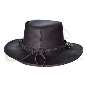Sombrero Australiano Color Marrón Chocolate Oscuro, 100% Cuero Vacuno, con Logotipo Personalizado Impreso en el Interior, Unisex, para Viajes y Uso Diario - Product Image 3