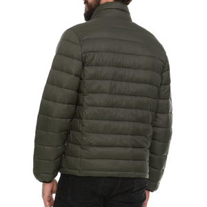 Men's Olive Green Quilted <b>Jacket</b> Lightweight Zip Fly Stand Collar <b>With</b> <b>Pockets</b> Regular Fit Outdoor Wear Autumn Season - Product Image 6