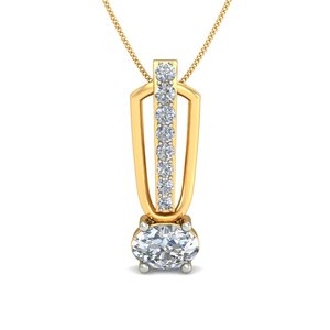 Classic Yellow <b>Gold</b> Oval Diamond Pendant With Round Side Stones For Women's Engagement Jewelry - Product Image 3