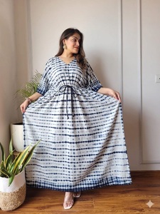 <b>Boho</b> Maxi <b>Dress</b> V-Neck Tie Dye Striped Short Sleeve Loose Fit Natural Waist Rayon Eco-Friendly Breathable <b>Summer</b> Casual - Product Image 1