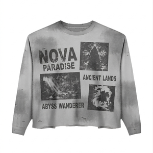 T-shirt à manches longues en coton mélangé premium 220 GSM, blanc, impression graphique personnalisée, 100% coton, coupe ample pour homme, imprimé. - Product Image 2