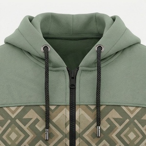 Men's Green Hooded <b>Tracksuit</b> Full Zip Geometric Pattern Casual Sportswear Set With Side Pockets Autumn Wear - Product Image 4